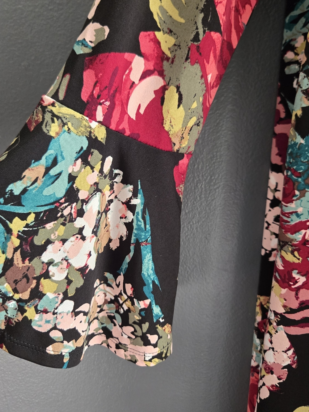 Multicolor Floral Dark Cottagecore Whimsigoth Bell Sleeve Swing Dress 12 - Picture 6 of 8